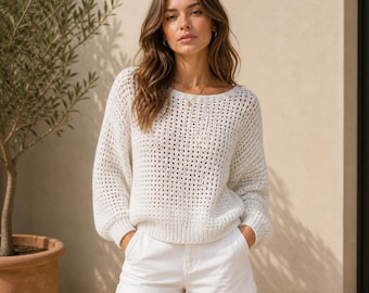 Modèle PDF de pull au crochet de haut en bas Bowen, pull sans couture à faire soi-même (téléchargement numérique)