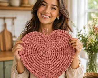 Crochet Heart Trivet Pattern, Heat-Resistant Pot Holder, Valentine Kitchen Decor (PDF Download)