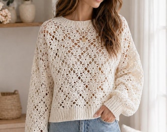 Crochet Lace Sweater Pattern, Lightweight Summer Top DIY (PDF Download)
