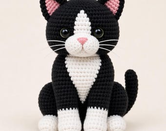 Sitting Tuxedo Cat Crochet Pattern, Realistic Amigurumi PDF Toy, Beginner Friendly, Cat Lover Gift
