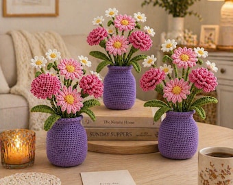 Crochet Vase with Flowers Pattern, Amigurumi Bouquet Home Decor (PDF Download)