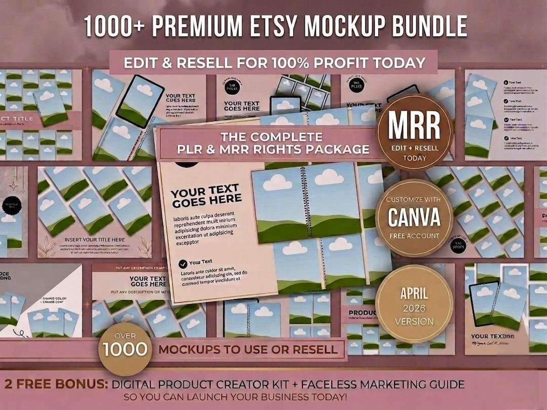 1000+ Etsy Listing Mockup Bundle With MRR PLR, Digital Product Mockups ...