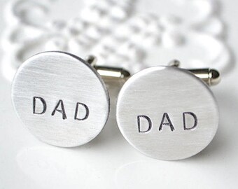 Dad handstamped cufflinks - keepsake gift for father on fathers day, wedding day, father of the bride