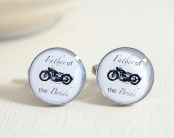 Father of the Bride Motorcycle Cufflinks - Stainless Steel Black and White Bike Wedding Cuff Links for Dad