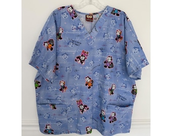 Blusa médica vintage de Félix el Gato, talla XL, con juegos de palabras médicos, dibujos animados, cuello en V, color azul, rara.