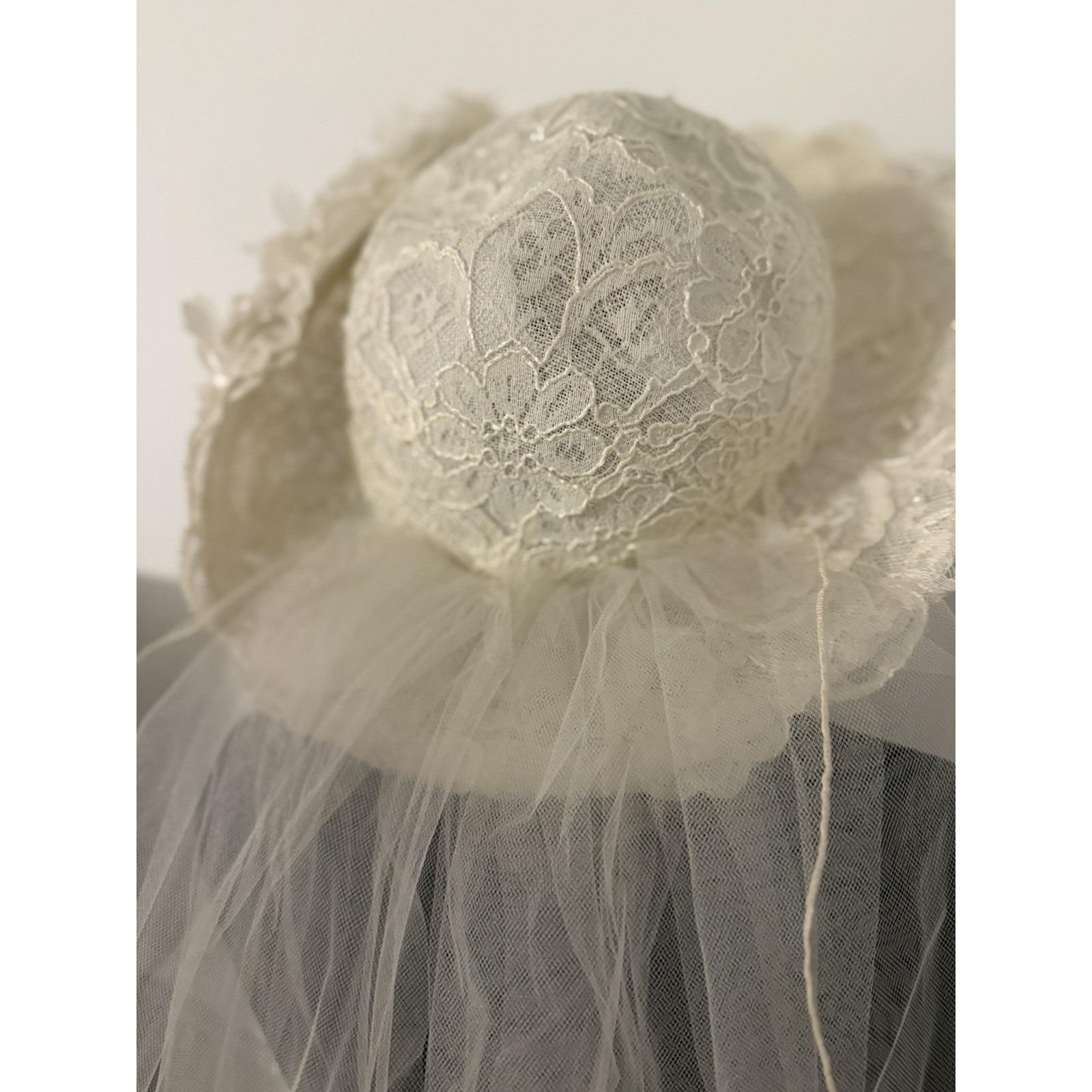 Vintage bohemian Bridal‎ Hat Veil White Lace Beaded Floral Wedding 30\