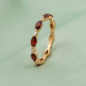 Garnet Marquise Gold Stacking Ring, January Birthstone Jewelry