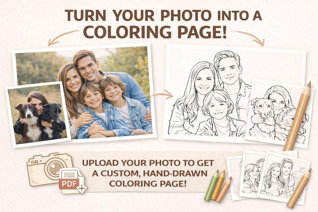 Personalized Coloring Page From Your Photo – Standard Printable PDF (A4 ...