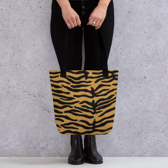 Dad’s Vintage Tiger Couch Tote Bag | Black Gold Tiger Stripe Carryall | Bold Family Story Art Tote