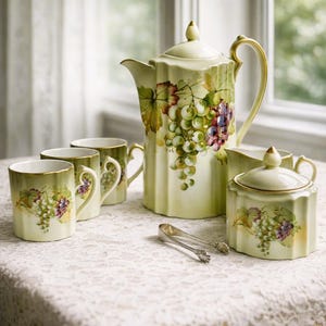 Vintage Bavaria Chocolate Set: Hand-Painted Grape Porcelain Tea Service