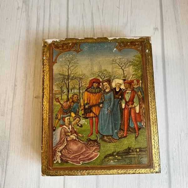 Italian Gift Box with Gold Leaf and Renaissance Art on the Lid