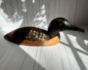 Wooden Bird Factory Hand Carved Loon Duck Decoy Carved by M. Lewandowsk