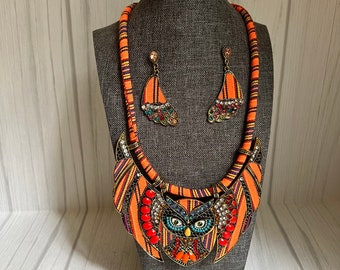 Rhinestone Owl Necklace and Earrings