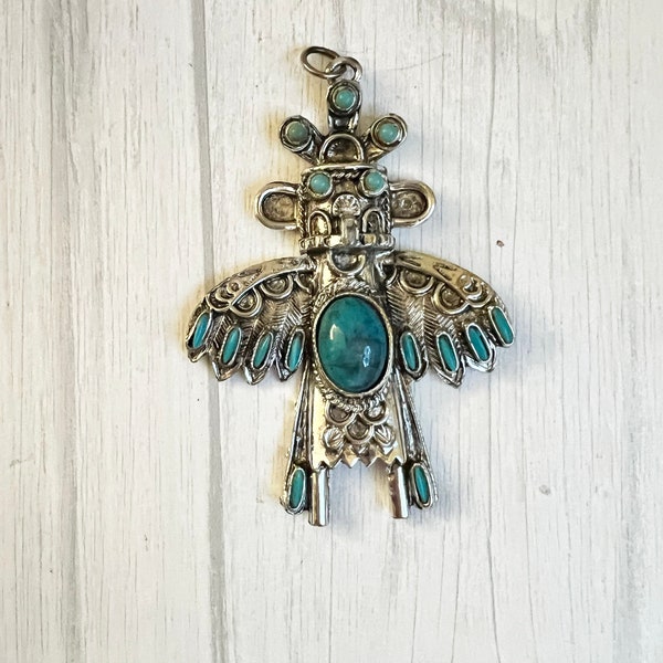 Vintage Native American Faux turquoise Kachina pendant necklace.