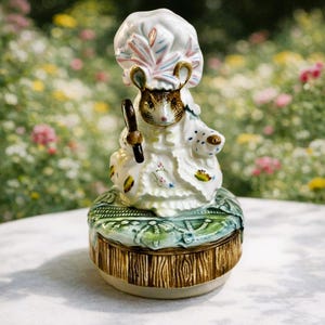 Vintage Beatrix Potter Hand Painted "Lady Mouse" Wind-Up Music Box by Schmid