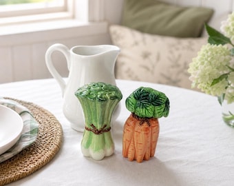 Vintage Fitz & Floyd Vegetable Salt Pepper Shakers Ceramic Farmhouse Kitchen Decor