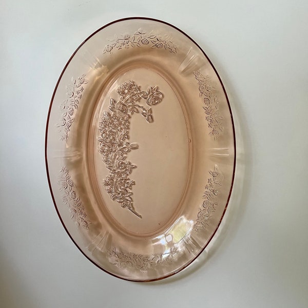 Vintage Federal Glass Pink Depression Glass Sharon Cabbage Rose Oval Platter