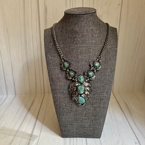 Vintage Southwest Silver FeathersTurquoise Western Costume Necklace Jewelry
