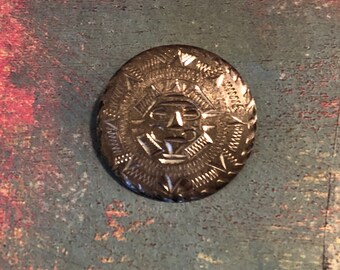 Vintage Tonatiuh Aztec Sun God Silver Brooch Pin