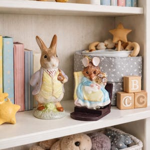 Vintage Beatrix Potter Bunny Figurines Nursery Decor Benjamin Bunny Mrs Rabbit Set