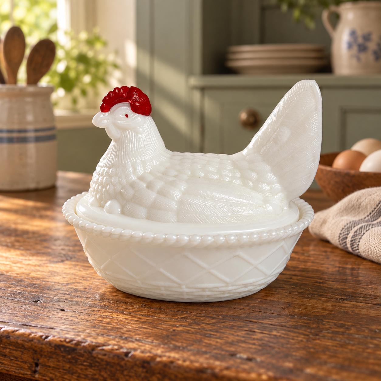 Milk Glass Hen on a Nest - Etsy