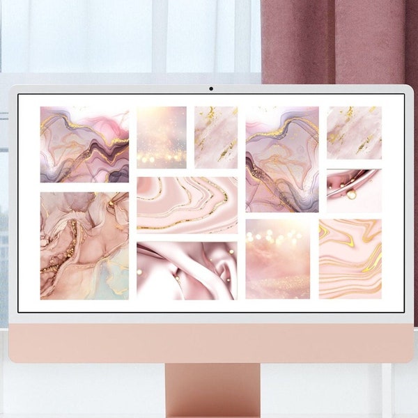 4k Pink White Gold Marble Desktop Wallpaper | Instant Digital Download | Collage Computer Wallpaper