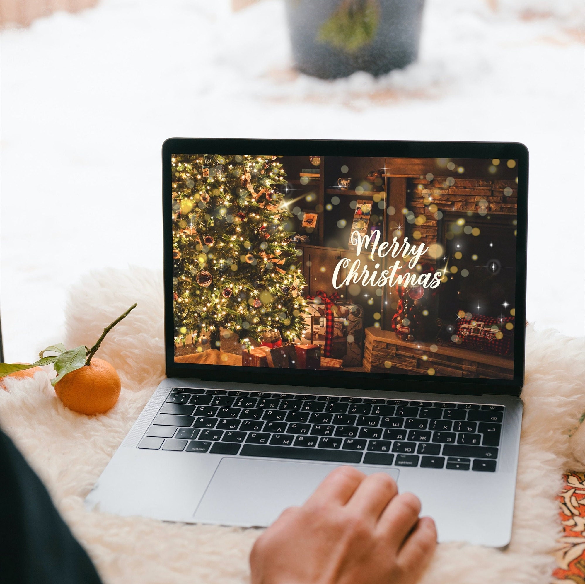 Warm Merry Christmas Aesthetic Desktop Wallpaper Instant Digital
