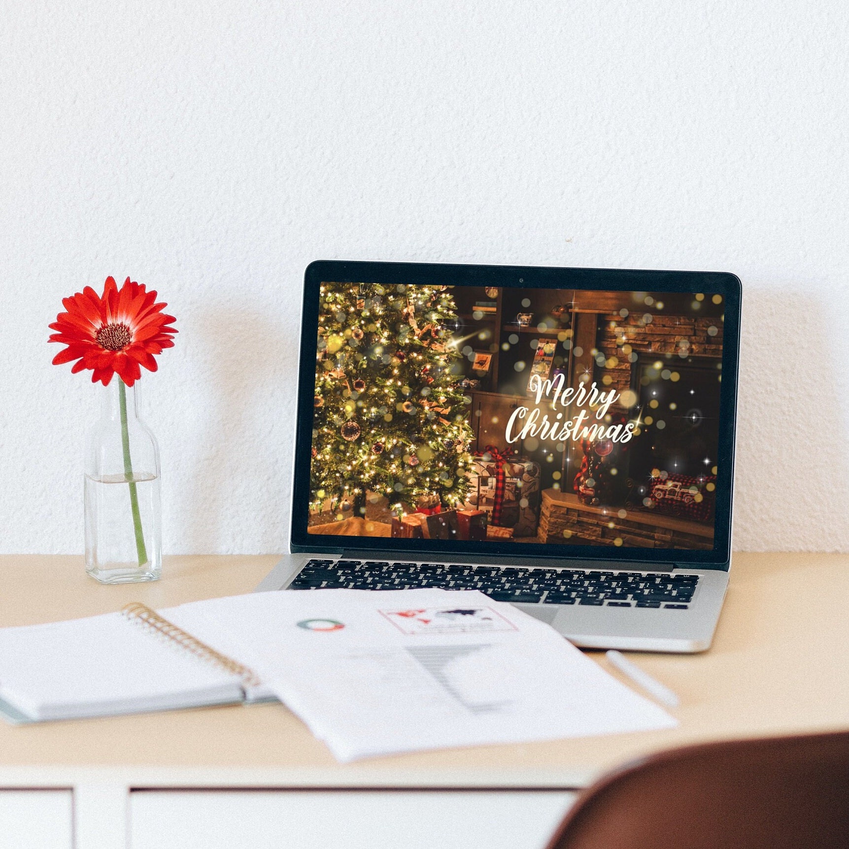 Warm Merry Christmas Aesthetic Desktop Wallpaper Instant Digital