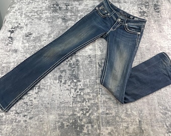 Miss Me Womens 27 Bootcut Jeans Dark Blue Heavily Embellished Y2K Low Rise
