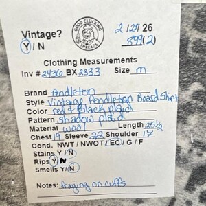 Camisa vintage Pendleton para hombre, talla M, años 60, cuadros rojos y negros, cuello de lazo deshilachado imagen 3