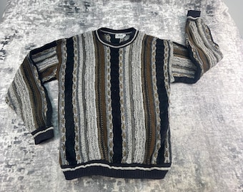 Vtg Lavane NY Mens Large Cosby Style Crewneck Textured Knit Striped Sweater