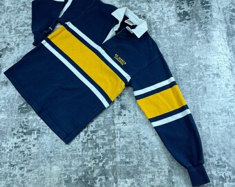 Camiseta de rugby Barbarian Men Medium St. Mary's College azul marino a rayas amarillas, manga larga