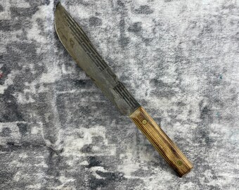 Vintage Forgecraft High Carbon Steel Butcher Knife 7" Etched Blade Made in USA