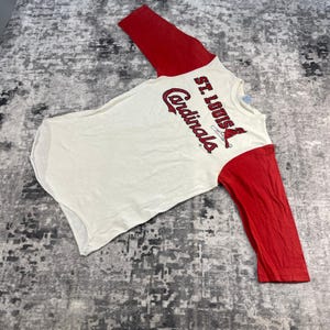 Vtg 80s St Louis Cardinals Baseball Shirt The Knits MLB Red White Blockcore