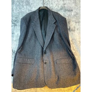 Vtg Cricketeer Men 48R Herringbone Wool Tweed Sport Coat Jacket Gray Academia