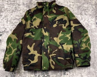 Vtg Cabelas Camo Gore-Tex  Fleece Jacket Men Large Woodland Hunting Coat Outdoor