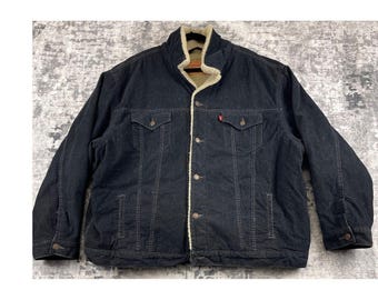 Vtg Levis Sherpa Lined Corduroy Trucker Jacket Men 3XL Dark Blue Cotton Coat