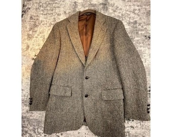 Vtg John Brooks Harris Tweed Blazer Mens Est 42 Brown Basketweave Sport Coat