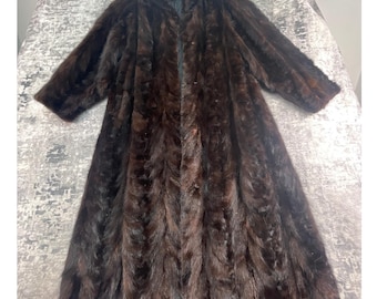 Vtg Home Made Womens L Full Length Mink Fur Coat Brown Glam Mob Wife Luxury
