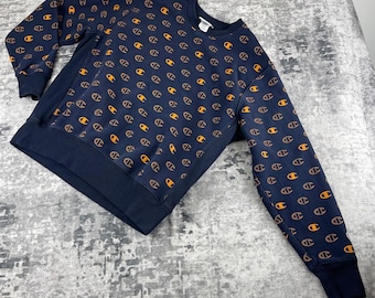 Vtg Champion Mens XL Reverse Weave  Blue Orange  All Over C Logo Pullover