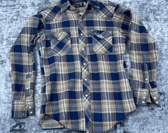 Vtg Wrangler Plaid Long Sleeve Western Snap Front Shirt Mens 15 1/2 x 34 Blue