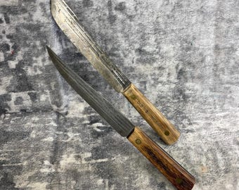 Vtg Old Hickory Ontario Knife Co Carbon Steel Butcher Knife Slicer Set USA Made