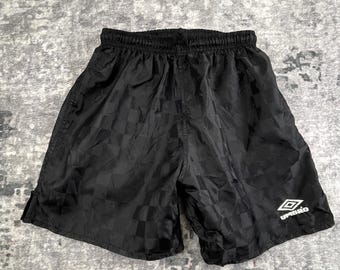 Vtg Umbro Shorts Checkerboard Womens M Sport Black Solid Nylon Soccer Sportwear