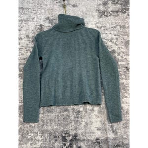 Vtg Young Pendleton Women 36 Green Virgin Wool Turtleneck Ribbe Sweater Academia