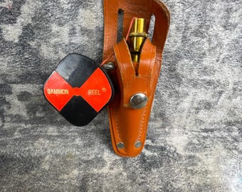 Gammon Reel Retractable Plumb Bob Tool Line with Solid Brass Leather Case