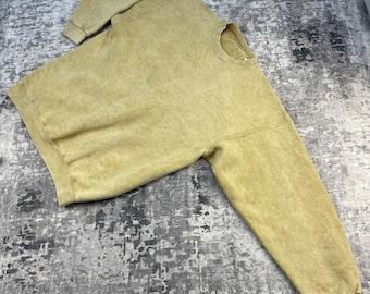 Vtg Thick Made In USA Blank Crewneck Sweater Large Oatmeal Grandpacore Boxy