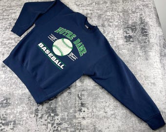 Vtg Fruit of the Loom Mens L Heavy Sweatshirt 90s Notre Dame Baseball Navy Blue
