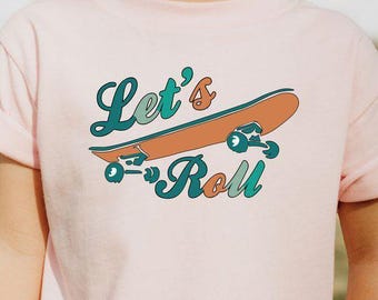 Camiseta Let's Roll Skateboard, Camiseta retro para chicas patinadoras