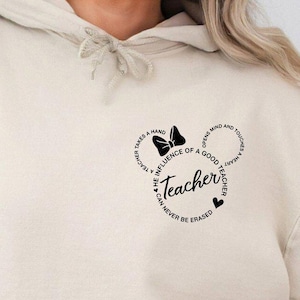 Teacher Disney Inspirational Pocket Hoodie, Mickey Motivational Minimalist Hoodie, Best Teacher Back to School Gift, Minnie Mouse Hoodie image 1