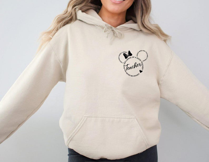 Teacher Disney Inspirational Pocket Hoodie, Mickey Motivational Minimalist Hoodie, Best Teacher Back to School Gift, Minnie Mouse Hoodie image 1